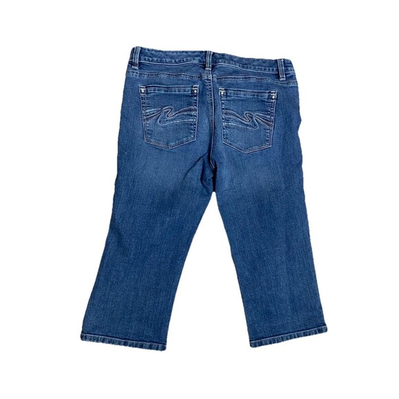 WHBM Jeans Womens 6 Blanc Peddle Pushers Denim Blue  Pants Rhinestone Accents - Picture 2 of 4